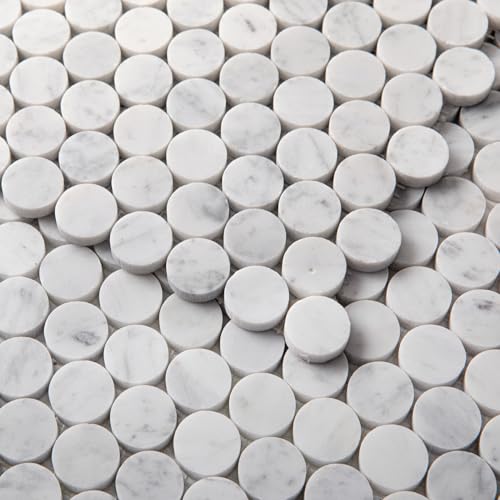 Diflart Carrara White Marble Mosaic Tile, 1 Inch Penny Round,