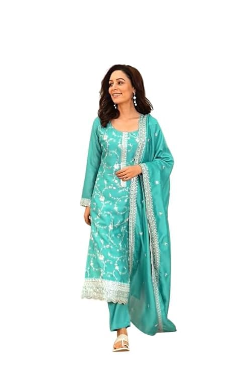 trups shop Women's Embroidered Straight Kurta Set with Dupatta – Festive & Ethnic Wear (IN, Alpha, S, Standard, Lavender)-picture-30