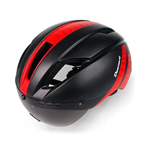 COEWSKE Casco Bicicleta Ajustable Casco de Bicicleta con Gafas Desmontables para Hombres y Mujeres 11 Rejillas de ventilación (Negro/Rojo)