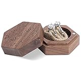 FADACAI Mr & Mrs Caja de anillo de madera de nogal, caja de anillo para anillo de compromiso, caja de anillo cuadrada, caja de anillo para compromiso de boda rústica