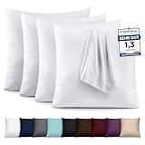 Utopia Bedding – 4er-Set Kissenbezüge – 40 x 40 cm – Oeko-TEX – Gebürstete Mikrofaser, 100% Polyester, mit Umschlagverschluss (Kissenfüllung Nicht enthalten), nur Kissenbezug – Weiß