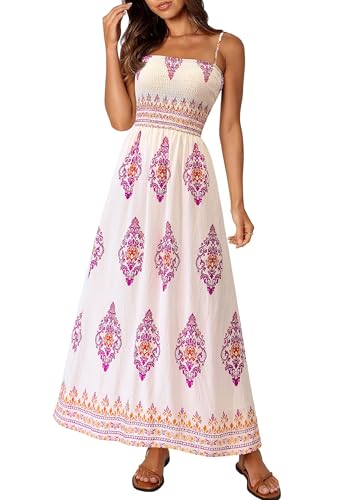 Image of PRETTYGARDEN Women's Summer Boho Maxi Dress Floral Sundresses | Spaghetti Strap, Sleeveless, Smocked Bodice, A-Line Long Flowy, Lightweight Soft, Wedding Guest Party, Beach Vacation Outfits