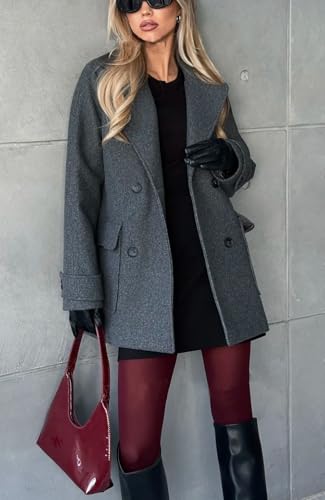 chouyatou Women's 2025 Fall Winter Double Breasted Wool Coat Mid Long Dressy Casual Pea Coat Overcoat3