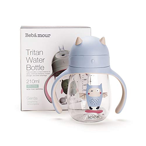 Bebamour Sippy Cup Bouteille d'eau anti-éclaboussures pour enfants Tasse à becs souples avec paille pour tout-petits, sans BPA, 210 ml - Blue Bat