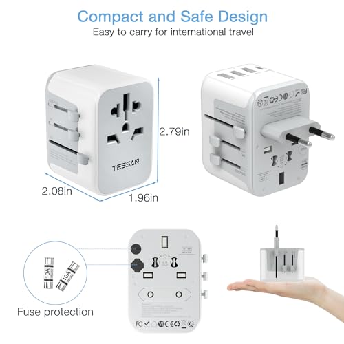 TESSAN Universal Travel Adapter, International Power Adapter with 4 USB Ports (1 USB C), Worldwide Plug Adaptor Wall Charger for USA to Europe UK France Germany Spain Ireland Australia(Type C/G/A/I) - Image 7