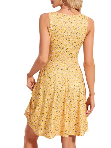 Image of Women's Spring Floral Sundress Sexy V Neck Sleeveless Ruffle Flowy Tank Short Summer Dress with Pockets