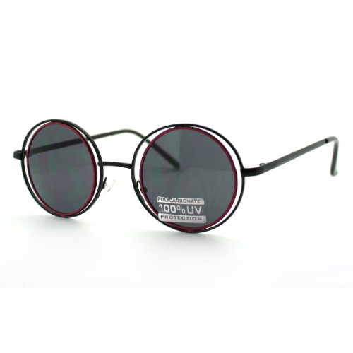 JuicyOrange Double Circle Frame Round Sunglasses Thin Metal Unique Fashion Shades3