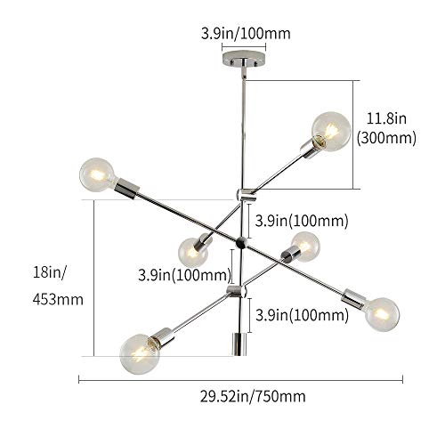 Sputnik Chandelier 6 Lights Modern Pendant Lighting Chrome Finish Contemporary Chandeliers Light Fixture Semi Flush Mount Ceiling Light Mid Century Modern Pendant Lighting for Kitchen Dining Room