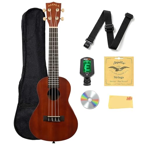 Kala MK-C Makala Concert Ukulele Bundle with Gig Bag, Tuner, Strap, Aquila Strings, Online Lessons, Austin Bazaar Instructional DVD, and Polishing Cloth