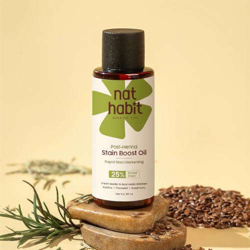 Image of Nat Habit Post Henna Stain Boost Oil For Rapid Stain Darkening, Deep Nourishment Post Henna Application, Relieving Dryness & Leaving Hair Shiny & Dark Brown, 50ml