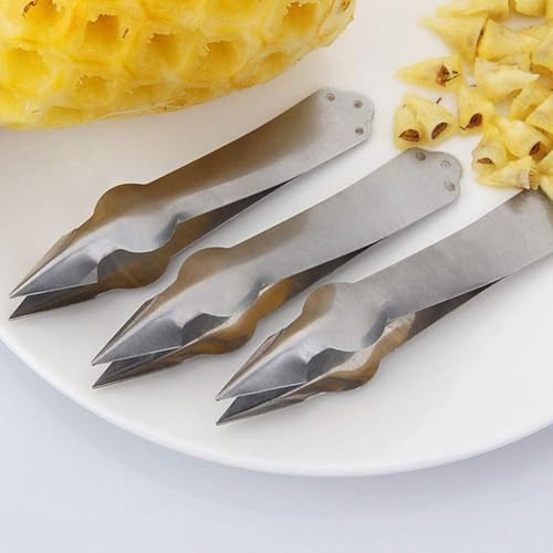 Image of Pineapple Corer Stainless Steel Pineapple Eye Remover Tool - Eye Peeler, Practical Seed Remover Clip Slicer Clip Fruit Kitchen Tool (Stainless Steel, 3PCS)