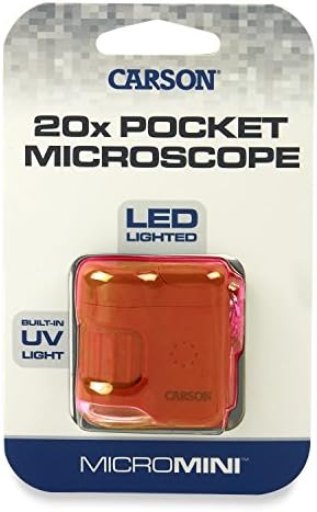 Carson MM-280O MicroMini LED Lighted 20x Pocket Microscope with Built-In UV Light and LED Flashlight - Orange