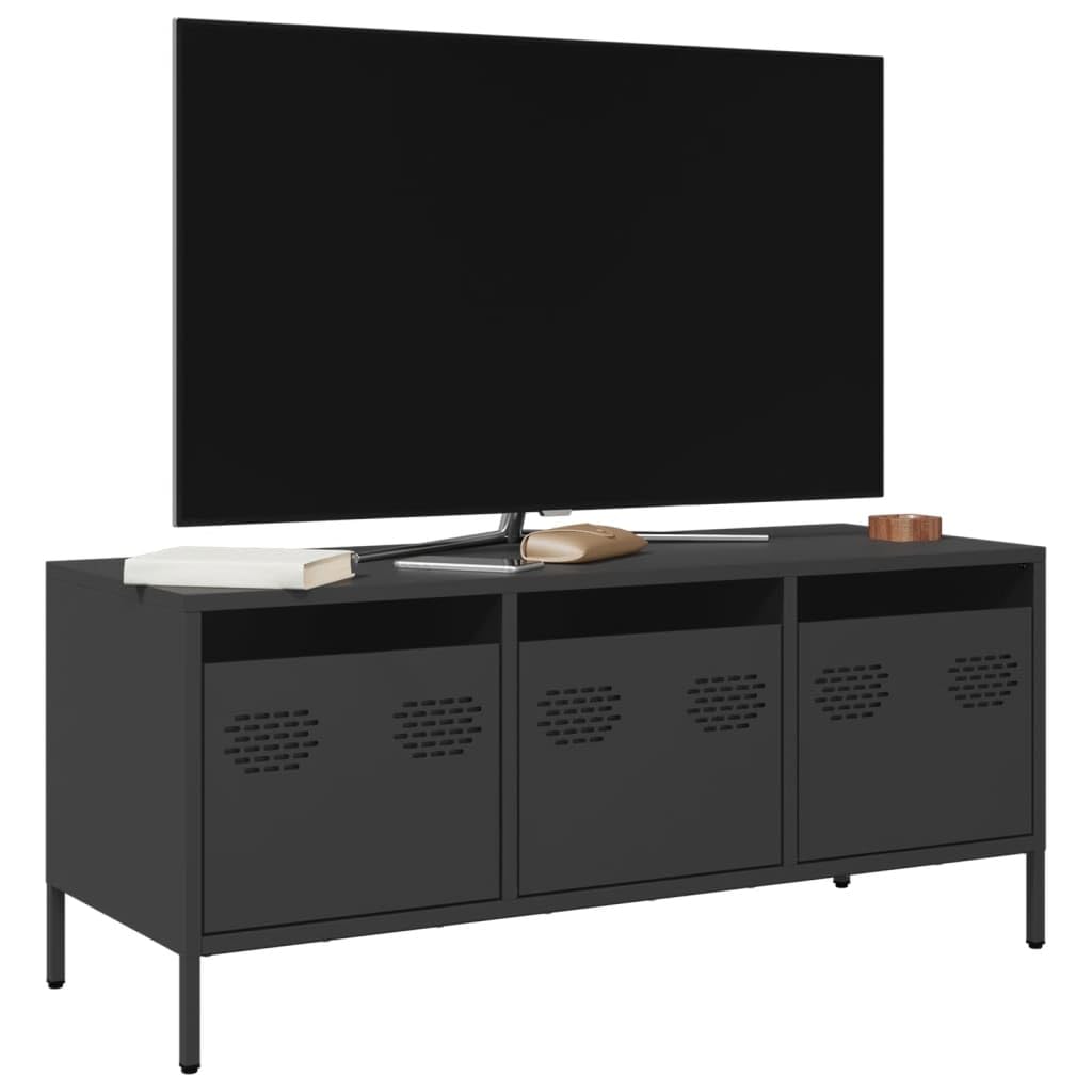 Industrial TV Lowboard Schwarz 101,5x39x43,5 cm Kaltgewalzter Stahl mit 3 Schubladen, verstellbare Füße, Robustes TV-Möbel Modernes Design für Wohnzimmer Schlafzimmer Flur