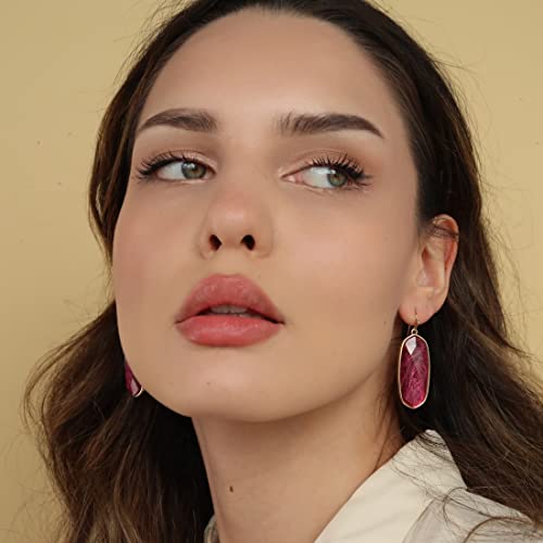 Pomina Fashion Statement Resin Oval Teardrop Earrings For Women Colorful Sparkle Faceted Crystal Glass Dangle Drop Earrings (Oval- Fuchsia) #TOP1
