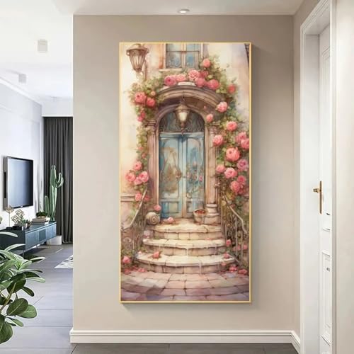 Décoration murale escalier fleur toile imprimée grand format affiche vintage entrée salon