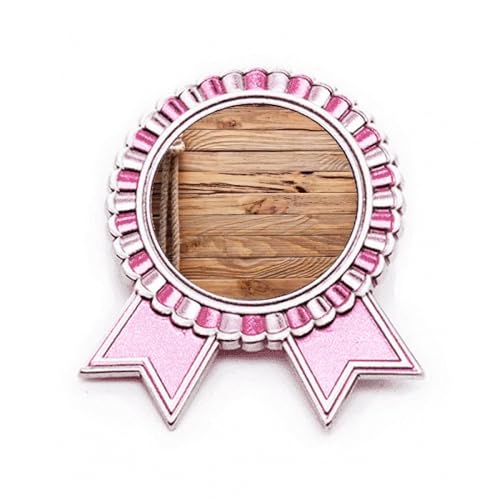 Broche en bois à rayures irrégulières rose taille M avec épingle métal pour veste