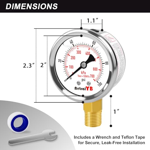 0-100 psi 2-inch pressure gauge glycerin filled 1434 npt lower mount stainless steel pool sand filter pressure gauge waterproof for water pump air compressor well tank rv regulator