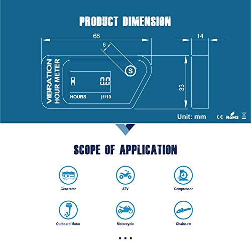 Runleader Digital Self Powered Wireless Hour Meter,Vibration Activated,Resettable Job Timer, User Lock Shutdown For Generator Marine Atv Lawn Mower Motor And Equipment That Vibrates At Work(Yellow) #TOP7