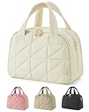 BAGSMART Travel Toiletry Bag, Large Wide-open Travel Bag for Toiletries, Puffy Makeup Cosmetic Travel Bag with Handle-Beige