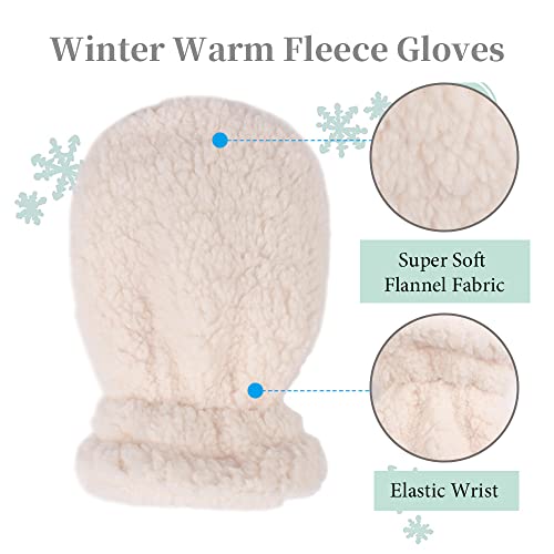 Zsedrut 1 Pairs Kids Winter Glove Fleece Lined Baby Girl Mittens Warm Toddler Boys Gloves (White, S)