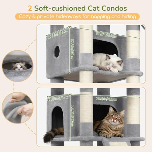 Image of Globlazer Extra Large Heavy Duty Cat Tree, 80in Tall Sturdy Cat Tree Tower for Multiple Indoor Cats Large Adult with Scratching Posts, 2 Spacious Condos with Padding, 2 Soft Perches, S80C, Light Grey