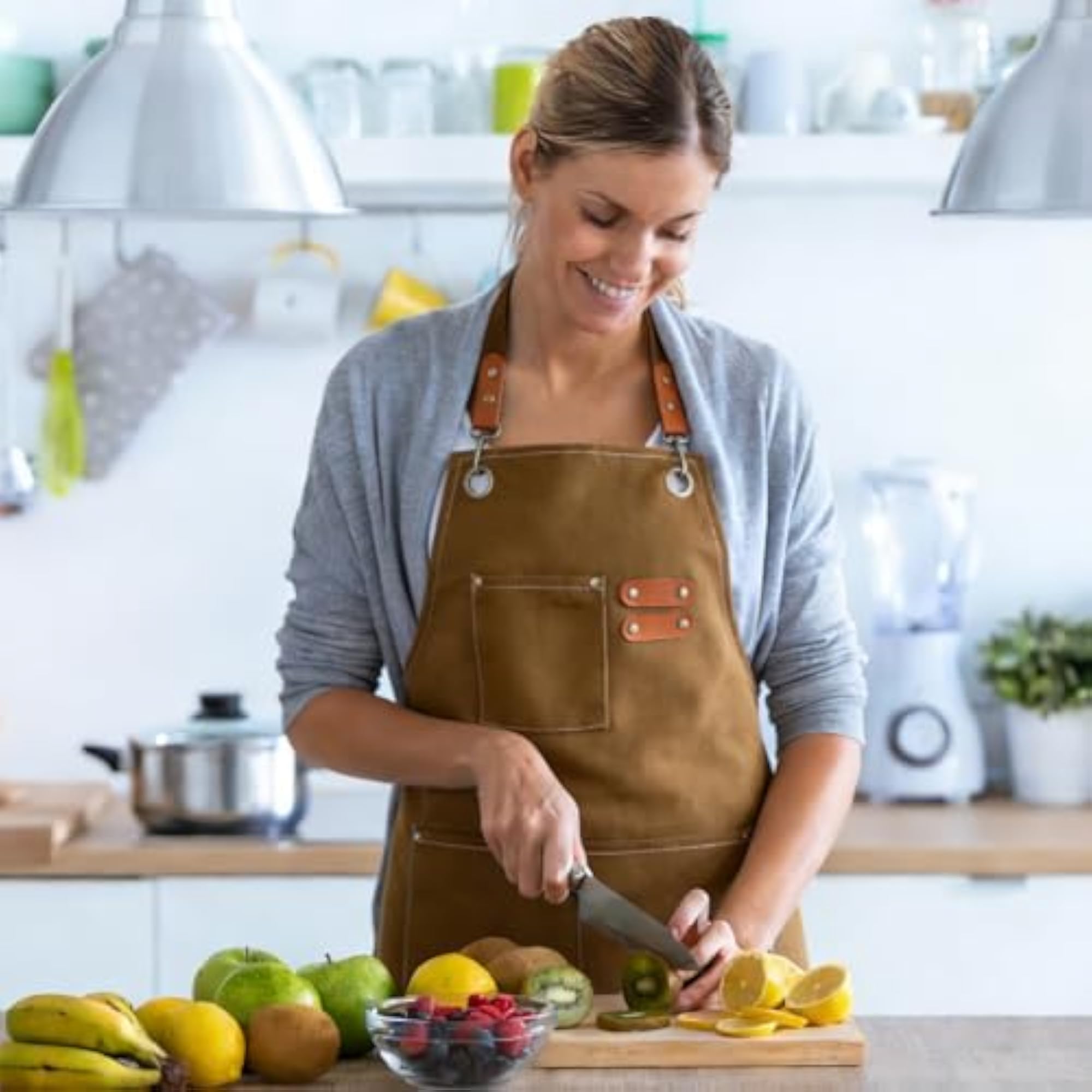 Durable Canvas Chef Apron with Adjustable Strap, 3 Pockets