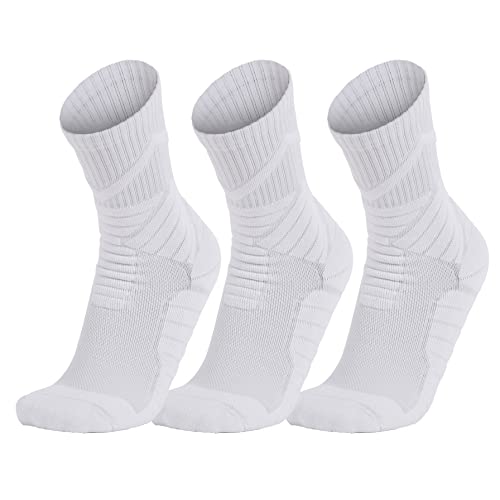 AnsrJ Basketball socks for Men or Women,Athletic Cushion Crew Socks with Arch Compression 3-Pack