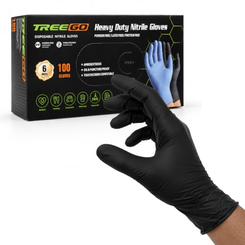 TREEGO Black Nitrile Disposable Gloves Large 6 Mil 100 Count