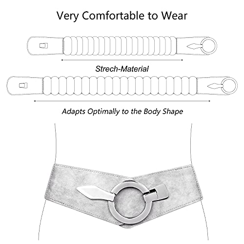 SUOSDEY Women Fashion Wide Elastic Belt Stretch Waist Belt with Easy Silver Buckle for Dresses3