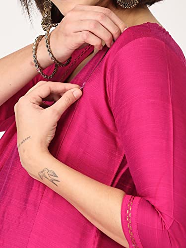 Image of The Mom Store Maternity Nursing and Feeding Kurta Set | Nursing Zippers | Pre and Post Pregnancy | Raw Silk | Kurta Pant Set | Solid |