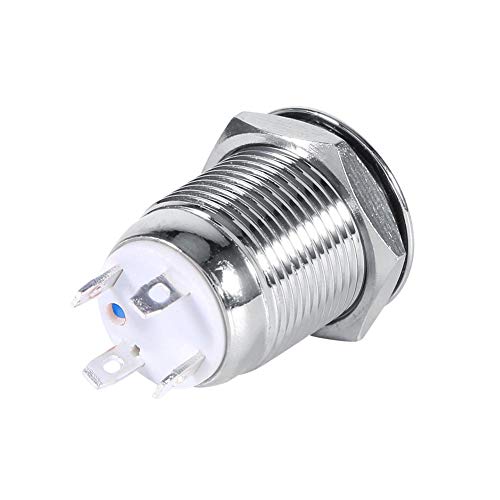 Qiilu LED Button Switch 12mm Waterproof Metal Momentary Push Button Switch High Flush 4 Pin Blue 3V (Green) - Image 3