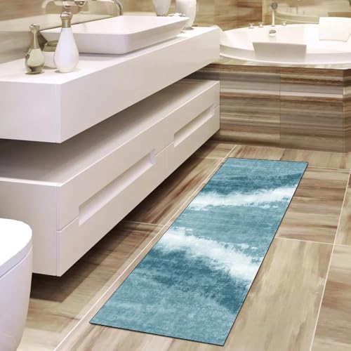 Alfombra de pasillo lavable cian 80x80 cm antideslizante abstracta moderna para cocina 4