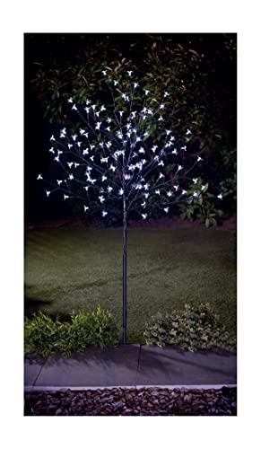 spot on dealz® 4 FT Cherry Blossom Tree Outdoor Decorations for Garden 128 LED Solar Powered Garden Lights Tree Ornaments for Home Decor Display Indoor White