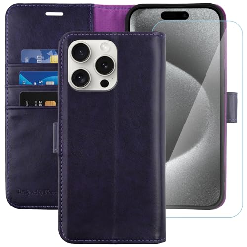 MONASAY Wallet Case for iPhone 15 Pro Max with 3 Card Holders - Purple