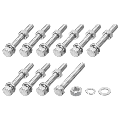 Image of METALLIXITY Hex Head Screws Bolts, Nuts, Flat & Lock Washers Kits (M6-1x45mm) 10 Set, Stainless Steel Fully Threaded Machine Screws Bolt Set - for Home Appliance Equipment