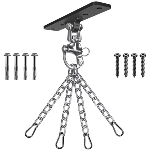 Dolibest Heavy Duty Punching Bag Hanger with Chains, 900LB Capacity 360°+180° Rotation Ceiling Hook, Universal Mount for Boxing MMA Heavy Bags, Home Gym & Training Systems (Easy Install)