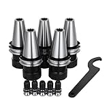 OrangeA 5 PCS Collet Set CAT40 ER32 Collet Chuck with Pull Stud Spanner Wrench Collet Chuck for CNC Engraving Machine & Milling Lathe Tool (CAT40 ER32 with Pull Stud Spanner Wrench)