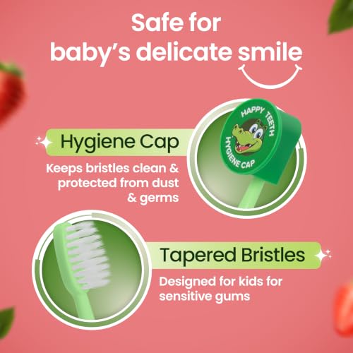 Image of LuvLap Baby Toothpaste for Kids 80gm + 25% Extra, Strawberry Flavour with Free Toothbrush, SLS & Fluoride Free Baby Toothpaste, Prevents Bacteria & Cavities, Ensures Healthy Teeth & Gums, 12M+
