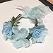 WLBON 3 Pcs Flower Headband Wristbands Rose Floral Leaf Hair Hoops Bands Headpiece Hairband Bracelets Women Xmas Wedding Halloween Parade Hawaiian Cosplay Dress Up Birthday Party Accessories Blue