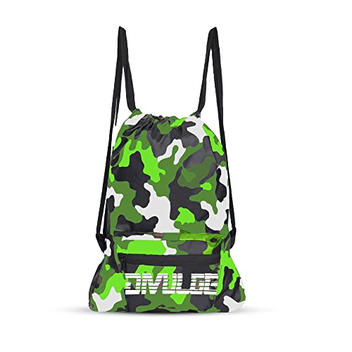 Image of DIVULGE Thunder Drawstring Daypack Bag With Zip Pocket (Green Camouflage, 16l)