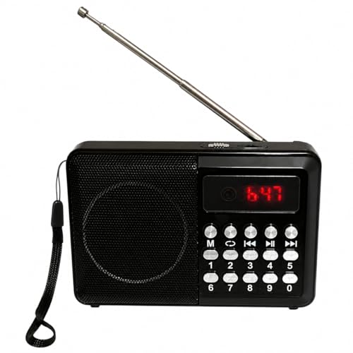 Rádio Portátil Digital FM de Bolso, Cor Preta, com Suporte a Pendrive, Cartão SD e USB, Display LCD (Preto)