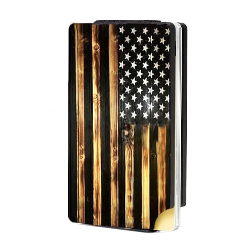 Image of Minimalist Carbon Fiber Wallet for Men, Money Clip Cash Strap Wallet, RFID Blocking Metal Wallet Aluminum Card Holder,Front Pocket Wallet-Wood Flag