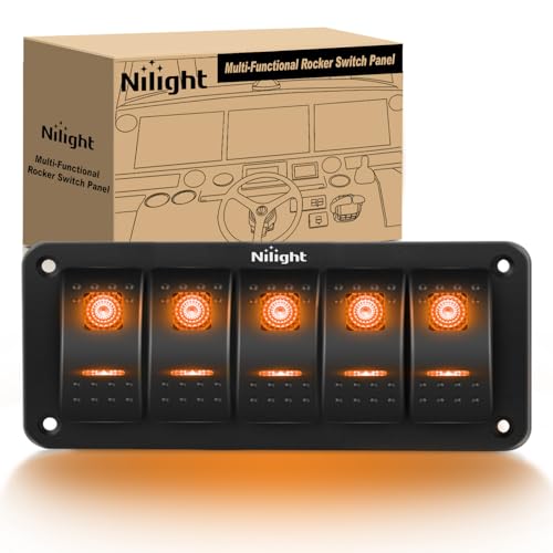 Nilight 5 Gang Rocker Switch Panel w/Orange LED Light 5Pin ON Off Pre-Wired