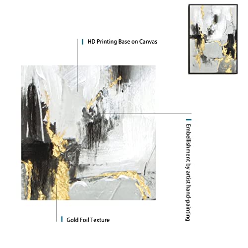 Image of Grey Abstract Wall Art Decor- 2 Pack 24 inch x 36 inch Grey and Gold Canvas Wall Decor with Hand Texture for Living Room, Bedroom, Office, Framed, Ready to Hang