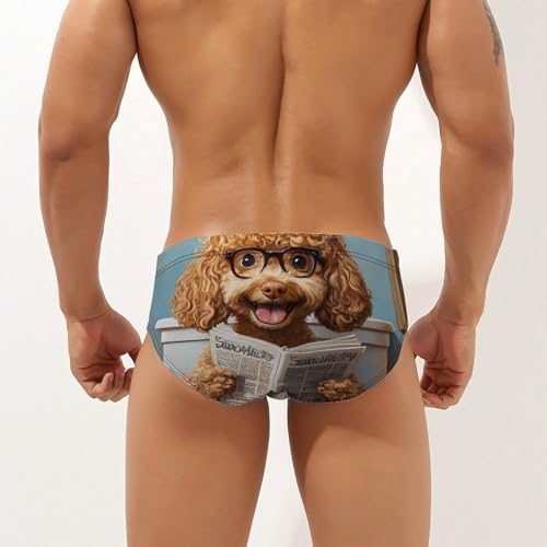 Goldendoodle on Toilet Reading Newspaper Men's Swim Brief Sexy Bikini Swimwear Swimsuit Trunks Bathing Suits2