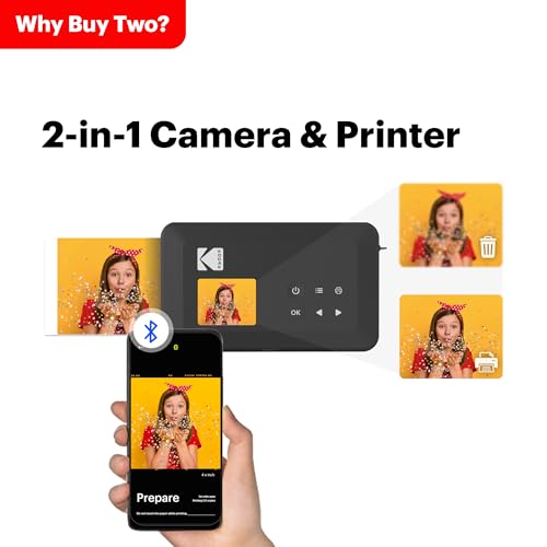 KODAK Mini Shot 2 Retro 4PASS 2-in-1 Instant Digital Camera and Photo Printer (2.1x3.4 inches) Initial 8 Sheets + 30 Sheets Bundle, White