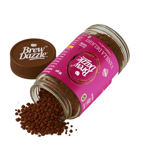 Image of BREW DAZZLE Vanilla Delight Instant Coffee | Aromatic Flavoured Instant Coffee | 100% Arabica | Vanilla Flavour Natural Delightful Coffee Granules (50g)