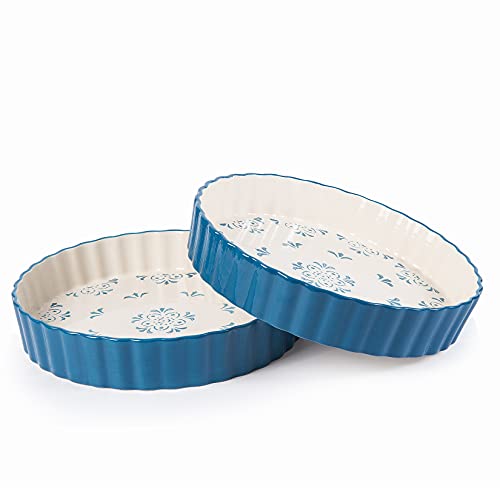 Original Heart Tart Pan Ceramic Pie Pan 9Inch Quiche Pan 2pcs Tart Pans Deep Dish Pie Pans Nonstick Blue Tart Pan Baking Dish for oven