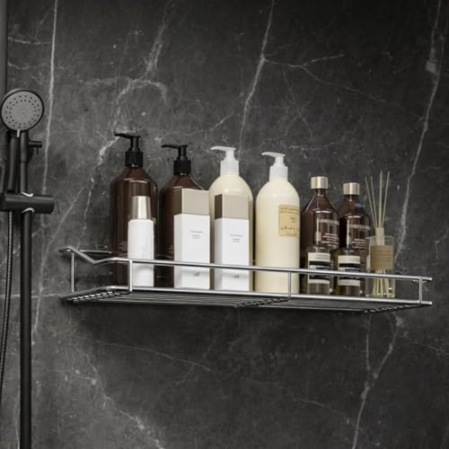 Image of Stainless Steel Bathroom Wall Shelf Without Drill | Self Adhesive No Drill Wall Shelf Storage for Bathroom Kitchen | Wall Mounted Washroom Organiser Shelf Magic Sticker Rustproof (Set of 1)