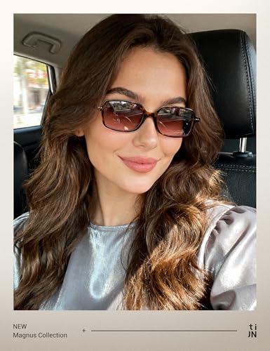 TIJN Retro Rectangular Sunglasses for Women,Vintage 90s Style,Trendy Lightweight UV Protection,Square,Tortoise with Blck Tea